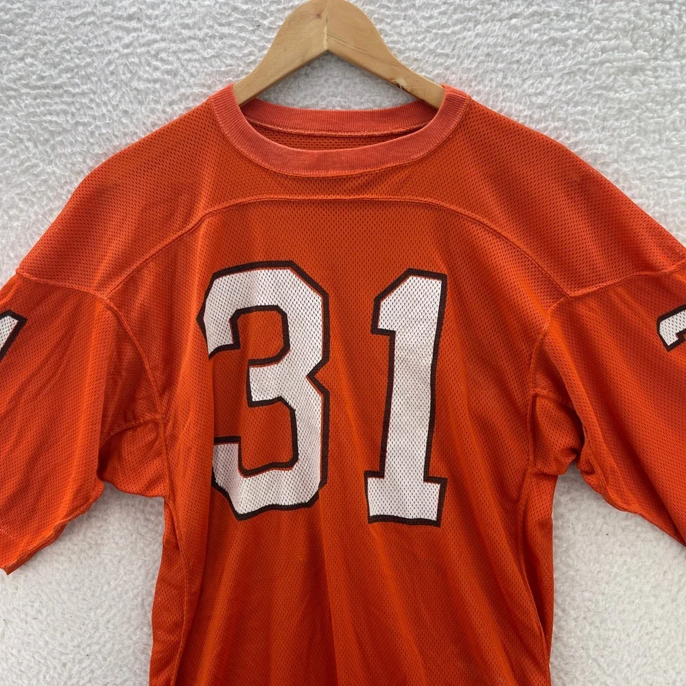 Vintage 80s Champion Football Jersey Mens M Orange Blank #31 USA Made Mesh